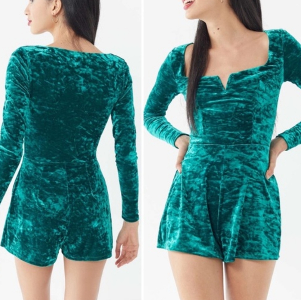 Kelly Green Urban Outfitters Velvet Romper